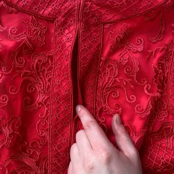 Tadashi Shoji Embroidered Tulle Keyhole Neckline Dress Coral - Picture 9 of 11